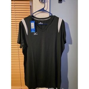 Mizuno Volleyball Jersey Shirt Black Silver Short Sleeve V Neck XXL